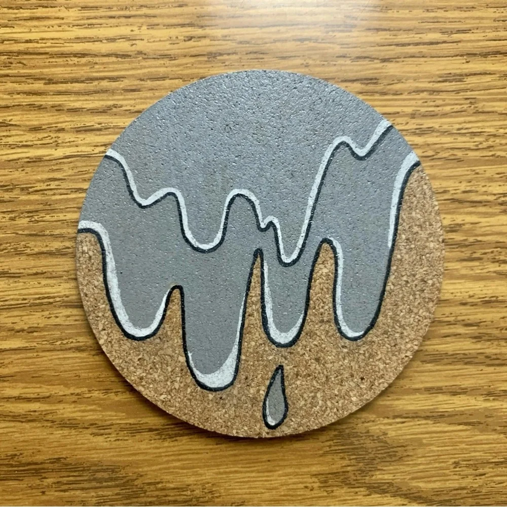 Gray Grime Drip Painted Cork Coaster